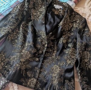 Vintage ornate black/gold jacket, Kay Unger, rhinestone buttons